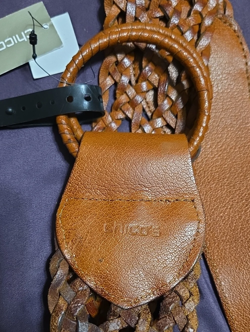 Chico's Braided Leather Ring-Closure Belt in Tan